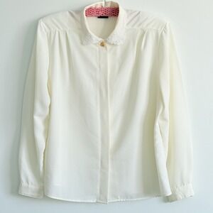 Lace Collar Blouse Feminine Womens XL Trad Wife Coquette Career Party